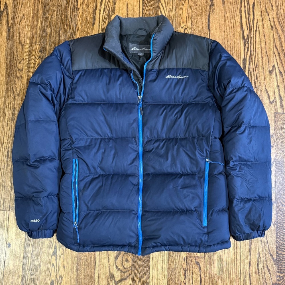 Eddie Bauer EB650 Down Feather Puffer Jacket Men's M Parka Coat Vintage Blue